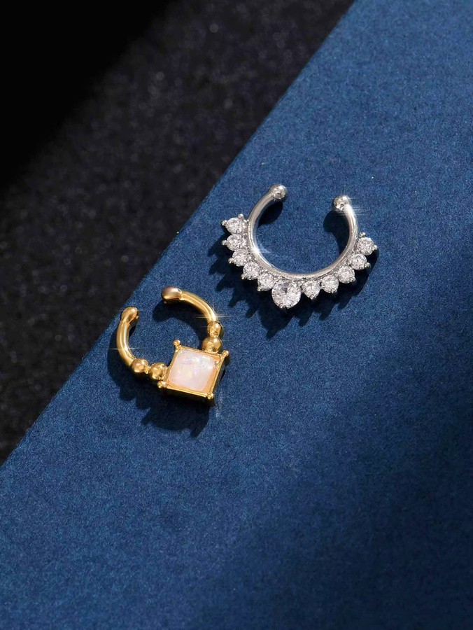 Septum Ring Fake, Edelstahl, Zirkonia, Unisex - Bild 2
