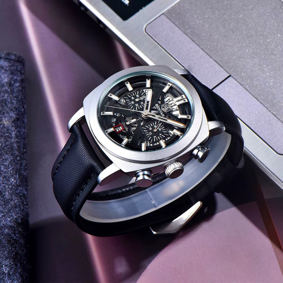 BENYAR Armbanduhr, Quarz, Eckig, Leder, Schwarz, Herren - Bild 4
