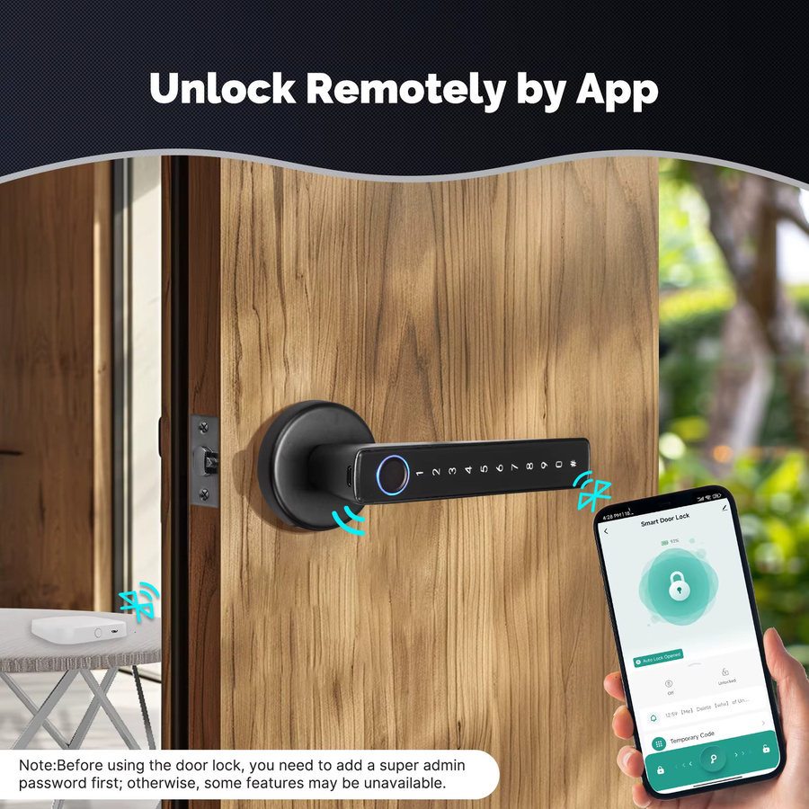 MOES Tuya Bluetooth Smart Fingerprint Türgriff Schloss in Schwarz mit Passwort und App-Fernsteuerung für Hotel, Wohnung und Büro - Bild 3