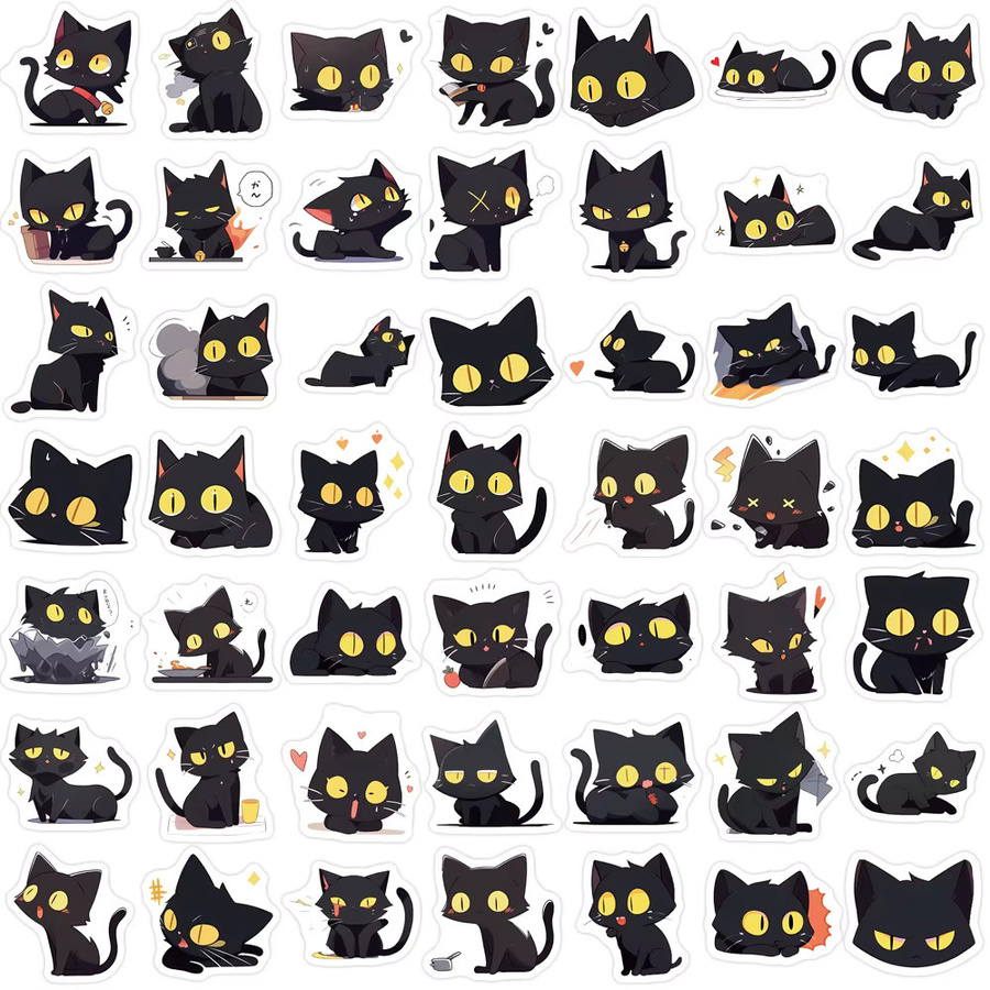 100 Stück schwarze Katzen-Graffiti-Aufkleber von Papery Pop Store für Handyhülle, Laptop und Notizbuch - Bild 3