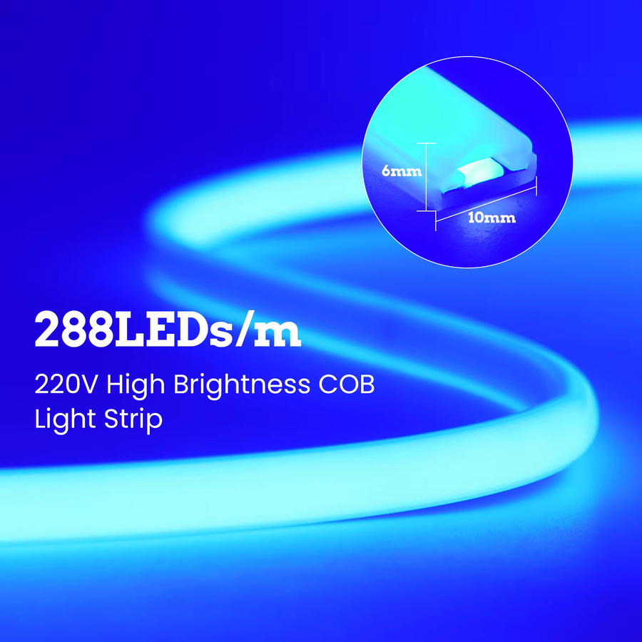 HEGEHE COB LED Neonlicht Streifen Wasserdicht für Garten und Haus, AC 220V Flexibles Silikon Band in Eisblau, Rosa, Gelb, Lila, Weiß oder Rot - Bild 3
