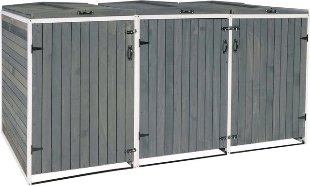 Proregal XL Mülltonnenverkleidung aus Tannenholz für 3 Mülltonnen, Grau-Weiß, H x B x T: 126 x 237,5 x 98 cm - Bild 1