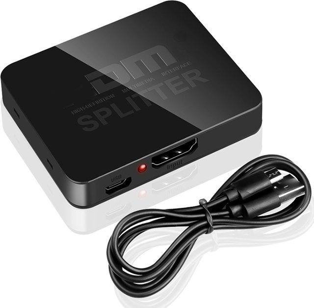 KOJESHUN HDMI Splitter 1x2 Video Distributor in Schwarz, 4K und 1080P kompatibel für Dual Display mit PC, Laptop, Monitor und Projektor - Bild 1