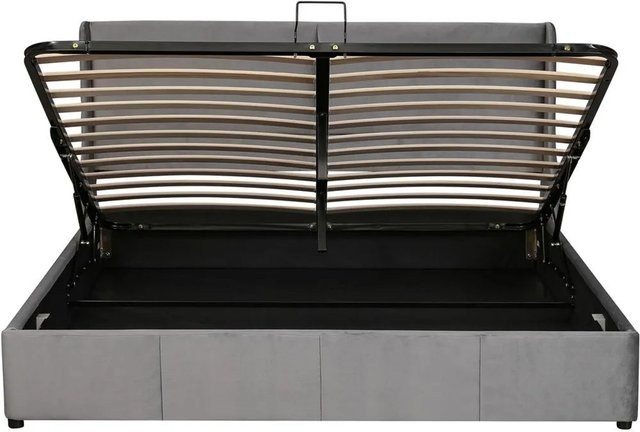 KOMHTOM Polsterbett mit hydraulischem Lift-up-System aus Samt in Grau, B/T/H: 180 x 200 x 188 cm - Bild 1