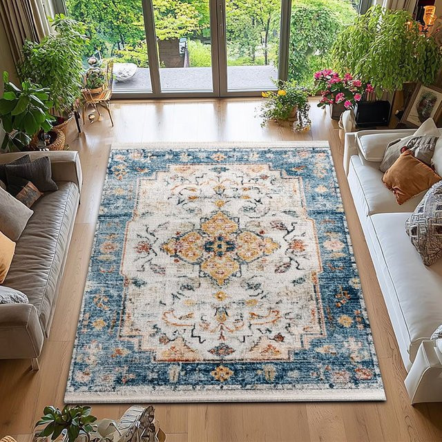 RAKKS Teppich im marokkanischen Bohemian-Print-Stil aus Kristallsamt für Wohnzimmer und Eingangsbereich - Bild 1