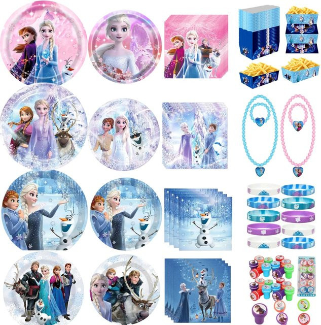 Hasbro Schneeprinzessin Geburtstagsparty Dekoration Set mit Tellern, Bechern, Pommes-Frites-Box, Stempel, Halskette und Ring in Multicolour - Bild 1
