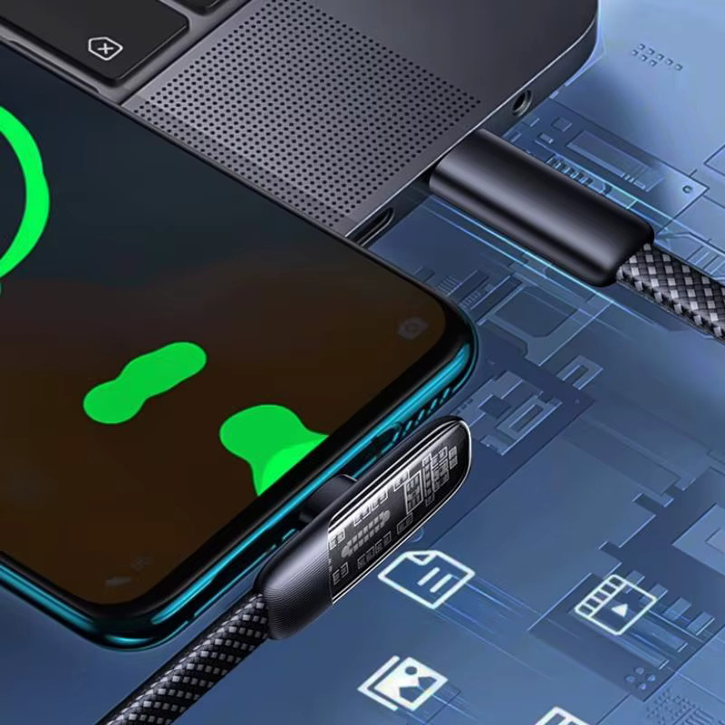 SAFENH USB-C-zu-C-Kabel 60W Schnellladekabel mit 90-Grad-Winkel und Nylon-Ummantelung in Schwarz - Bild 2