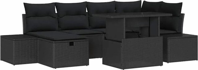 vidaXL Garten-Sofa-Set aus Poly Rattan mit Kissen, 7-teilig, Schwarz, modern - Bild 1