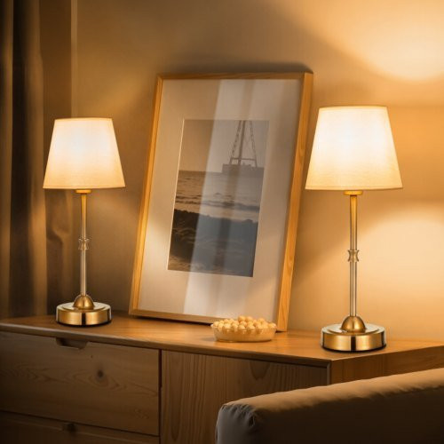 VEVOR Akkuschreibtischlampen Set 2er Pack in Gold mit Stoffschirm, 3 Helligkeitsstufen und wiederaufladbarem 5200mAh Akku für Restaurant, Schlafzimmer und Bar - Bild 1