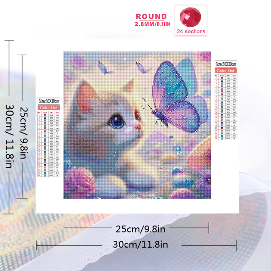 Momoart Diamantmosaik DIY Set Katze und Schmetterling in Multicolour, Tischdeko Malerei mit Strass-Diamanten - Bild 2