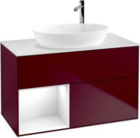 V&B Waschtischunterschrank Finion 100 mit Wandbeleuchtung in Weiß lackiert, B/T/H: 100 x 50,1 x 50,1 cm - Bild 1