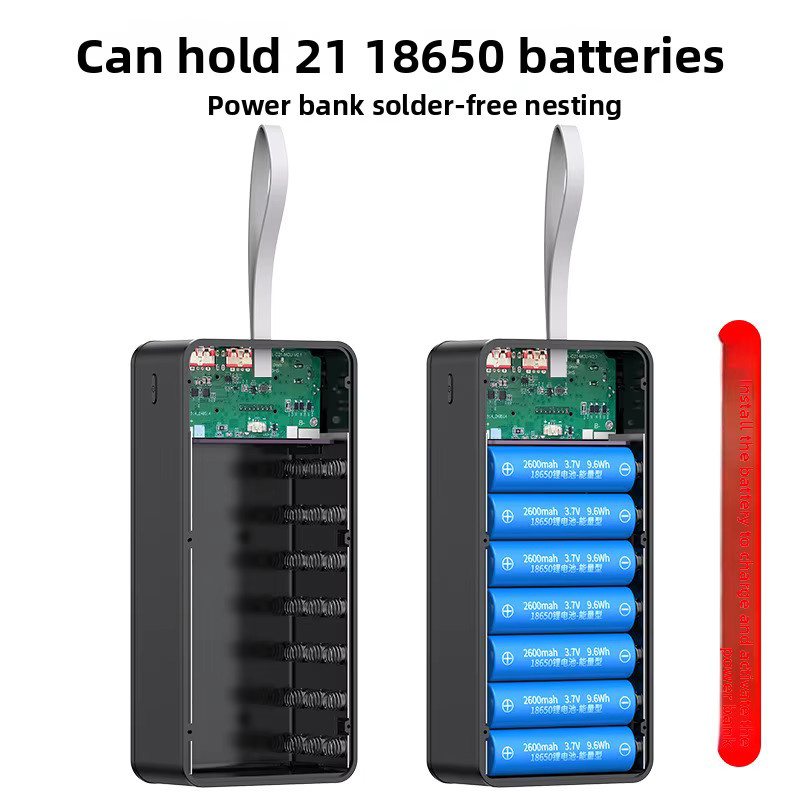Jiansu DIY Power Bank mit 22,5 W Schnellladefunktion, Dual USB und Typ C, inklusive LED-Licht für 21*18650 Batterien, in Schwarz oder Weiß - Bild 3