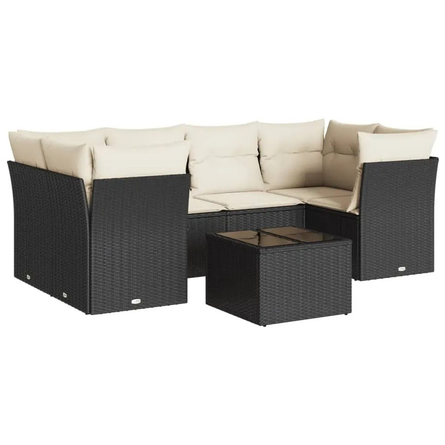 vidaXL 7-teilige Garten-Sofagarnitur in L-Form aus Poly-Rattan und pulverbeschichtetem Stahl in Schwarz mit Kissen und Stauraum - Bild 2