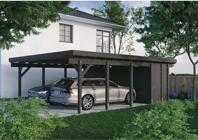 Kiehn-Holz Geräteraum für Doppelcarport KH 331 aus Holz in Anthrazit, B: 585 cm, H: 174 cm - Bild 1