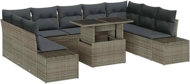 vidaXL Garten-Sofa-Set aus Poly Rattan in Grau mit 10 Teilen und integriertem Speicher - Bild 1