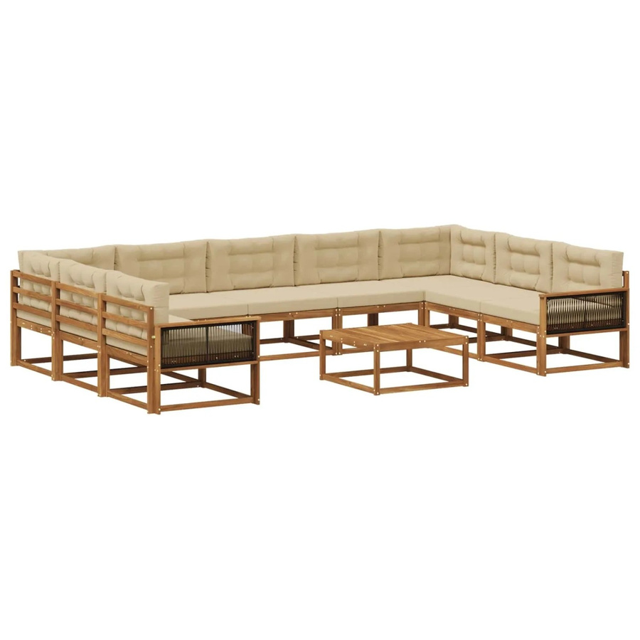vidaXL Outdoor-Sofagarnitur in U-Form aus Akazienholz mit 10 Kissen, Farbe Natur-Beige - Bild 2