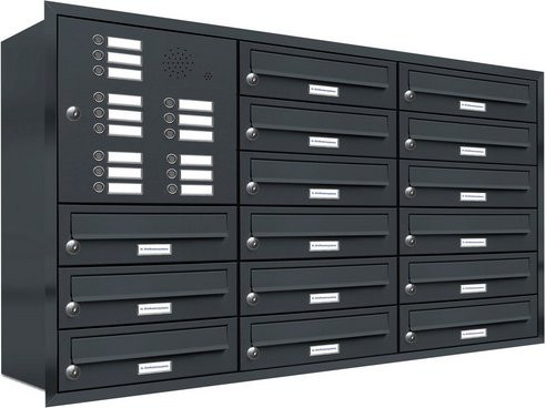 AL Briefkasten-System für 15 Parteien zur Unterputzmontage aus Edelstahl in Grau, B/H/T: 118,9 x 73 x 27,5 cm - Bild 1