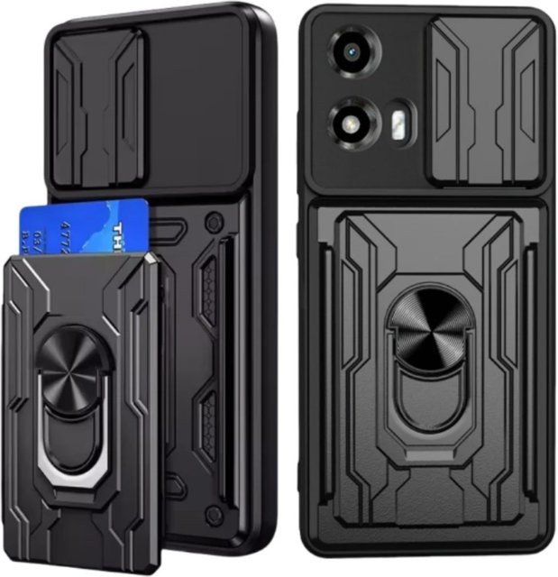 Stoßfeste Rüstung Slide Schutzhülle mit Kartenfach für Motorola Moto Edge 60 Fusion 50 Pro Neo E22 G04 G04s G24 G54 G84 G85 in Schwarz und Blau - Bild 1