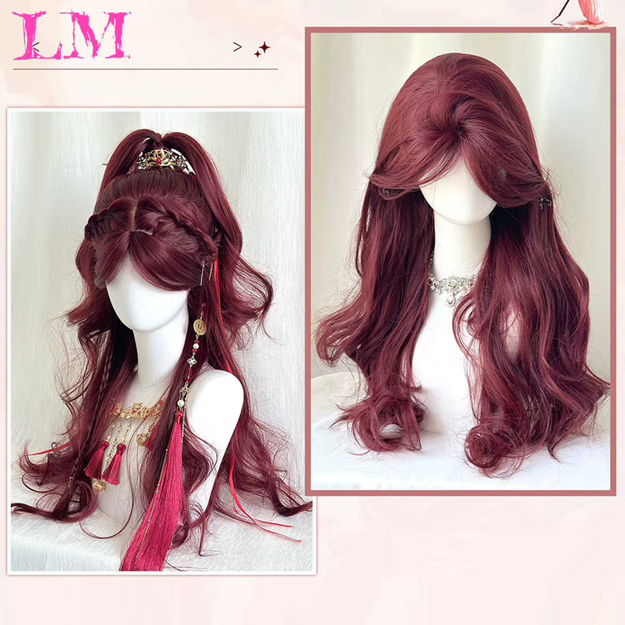LM Rote Perücke, Lange Glatte Lace-Front-Perücke für Damen, Synthetisch - Bild 2