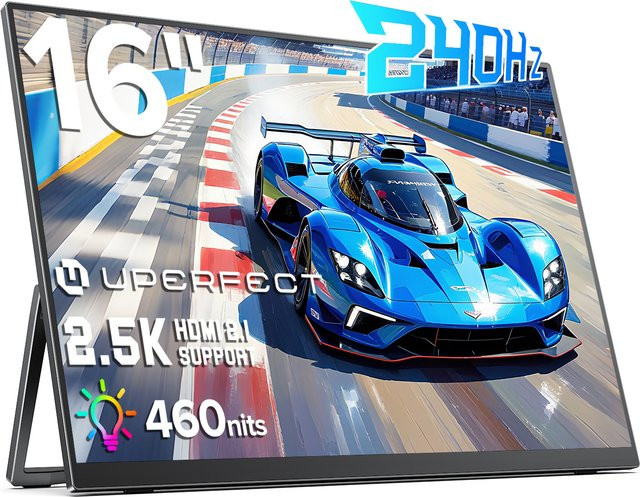 UPERFECT Tragbarer Monitor 16 Zoll 2.5K 240Hz Gaming Display in Schwarz mit USB-C und HDMI für Laptop, PC und Spielkonsolen - Bild 1