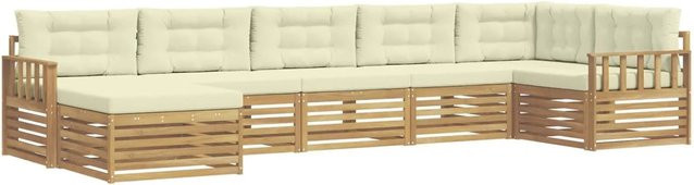 vidaXL Outdoor-Sofagarnitur in L-Form aus massivem Akazienholz mit 7 Kissen in Weiß und Beige - Bild 1