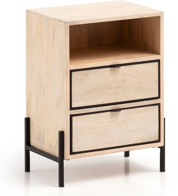 Finebuy Nachttisch aus Massivholz mit 2 Schubladen in Whitewash, modernes Design für dein Schlafzimmer, B/T/H: 60 x 30 x 43 cm - Bild 1