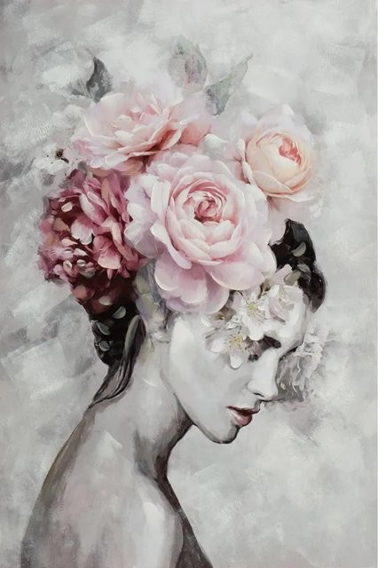 Art Universe Leinwandbild Schönheit mit floralen Elementen in Grau und Pink, B: 80 cm, H: 120 cm - Bild 1