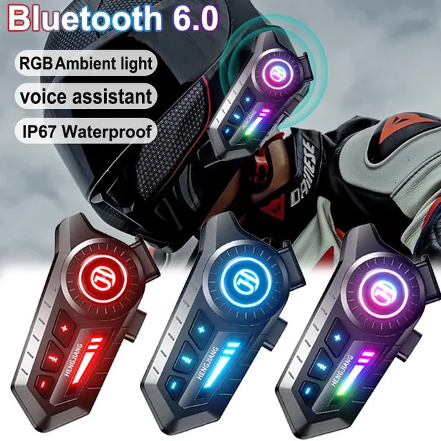 kebidumei Motorrad Bluetooth 6.0 Helm Headset mit Umgebungslicht in Schwarz - Bild 1