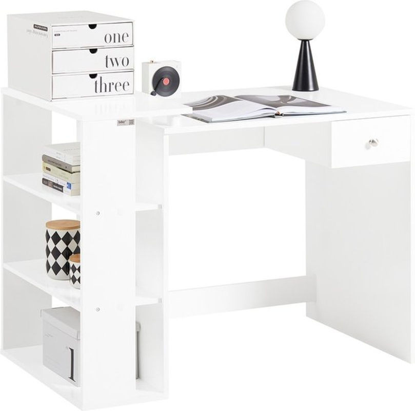 SoBuy Schreibtisch in Weiß mit einer Schublade, minimalistisches und modernes Design, B/T/H: 100 x 60 x 76 cm - Bild 1