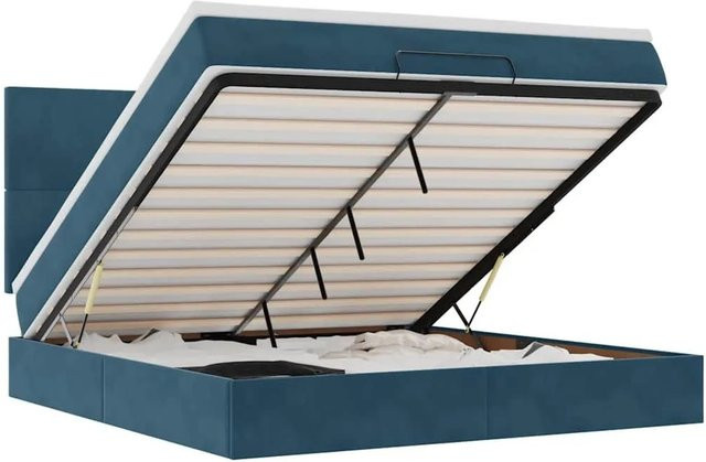 vidaXL Ottoman-Bett mit Matratze und LED-Beleuchtung in Dunkelblau aus Samt, B/T/H: 180 x 200 x 280 cm - Bild 1
