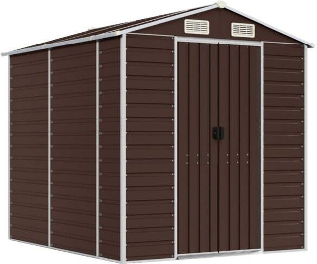 vidaXL Gartenhaus aus verzinktem Stahl in Braun mit Schrägdach, B/H/T: 191 x 215 x 191 cm - Bild 1
