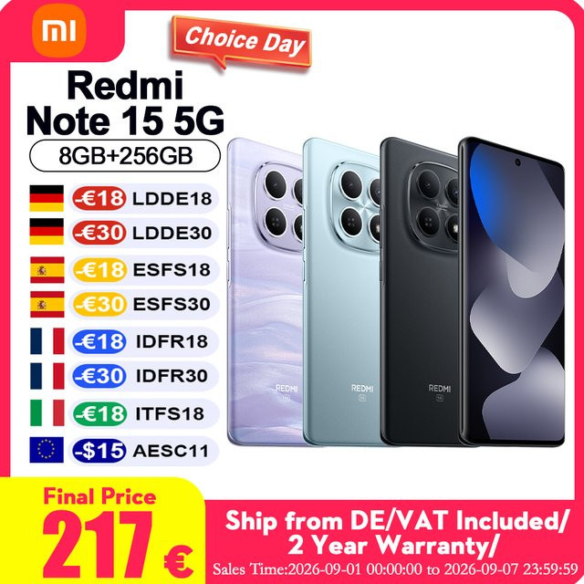 Xiaomi Redmi Note 15 5G Smartphone Global Version in Blau mit 6,77 Zoll Ultra-Large Screen, 108MP Kamera und Snapdragon 6 Gen 3 Prozessor - Bild 1