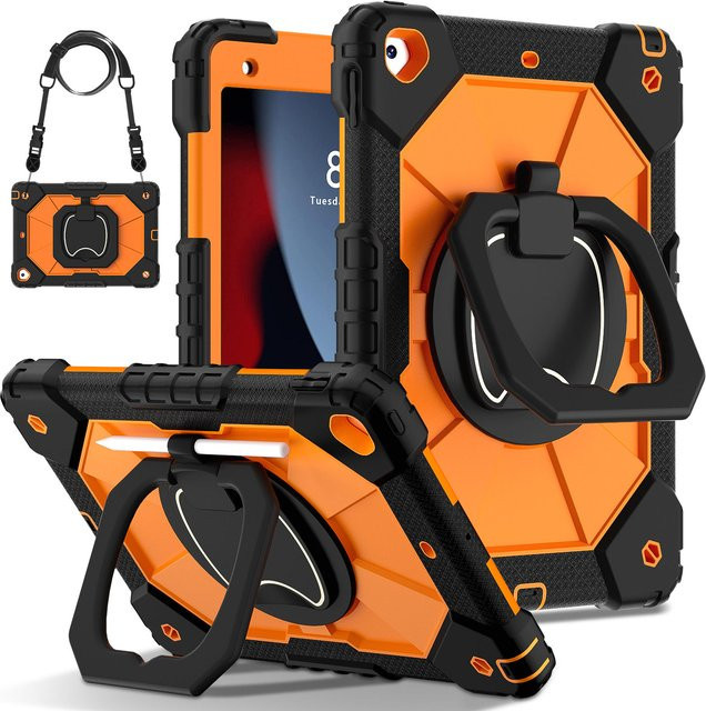 WeFor Schutzhülle für iPad 5./6./7./8./9./10. Generation und iPad Pro 11 mit Stifthalter und drehbarem faltbarem Ständer in Lila, Grün oder Orange - Bild 1