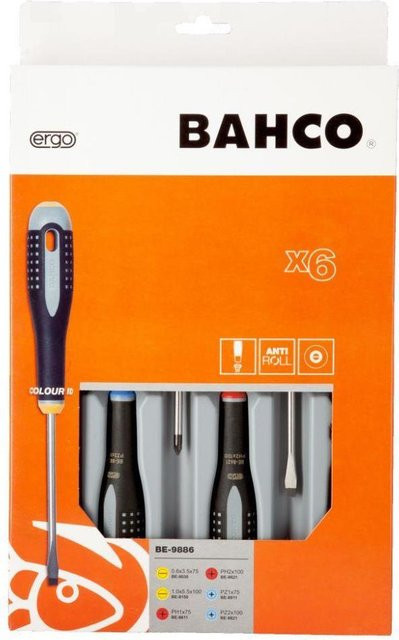 Bahco Ergo Werkstatt Schraubendreher-Set 6-teilig in Multicolour mit Schlitz, Kreuzschlitz Pozidriv und Kreuzschlitz Phillips - Bild 2