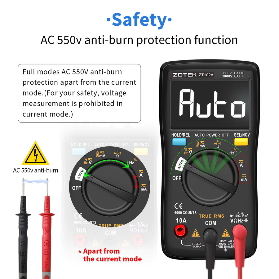 ZOYI Digitalmultimeter ZT-102A Smart Multimeter mit Auto Range und 6000 Counts in Schwarz - Bild 4