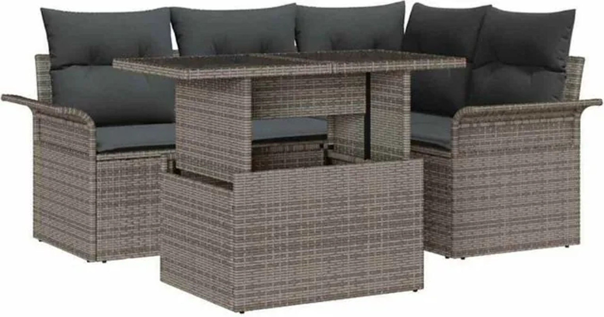 vidaxl Garten-Sofa-Set aus Poly-Rattan mit Kissen und Speicherfunktion in Grau - Bild 1
