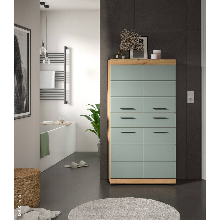 Badezimmer-Midischrank Scout von Xonox in Eiche Artisan Nachbildung und Salbei, B/H/T: 74 x 141 x 31 cm - Bild 3