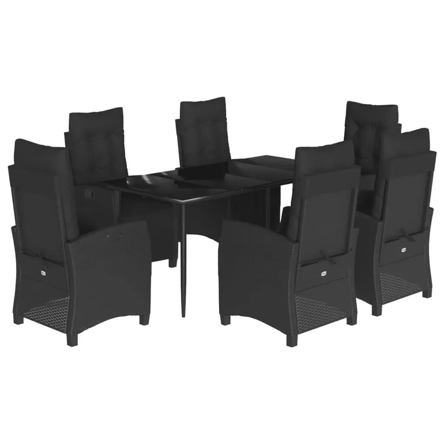 vidaXL 7-teilige Garten-Essgruppe aus Poly Rattan in Schwarz mit Kissen und Tisch aus gehärtetem Glas - Bild 2