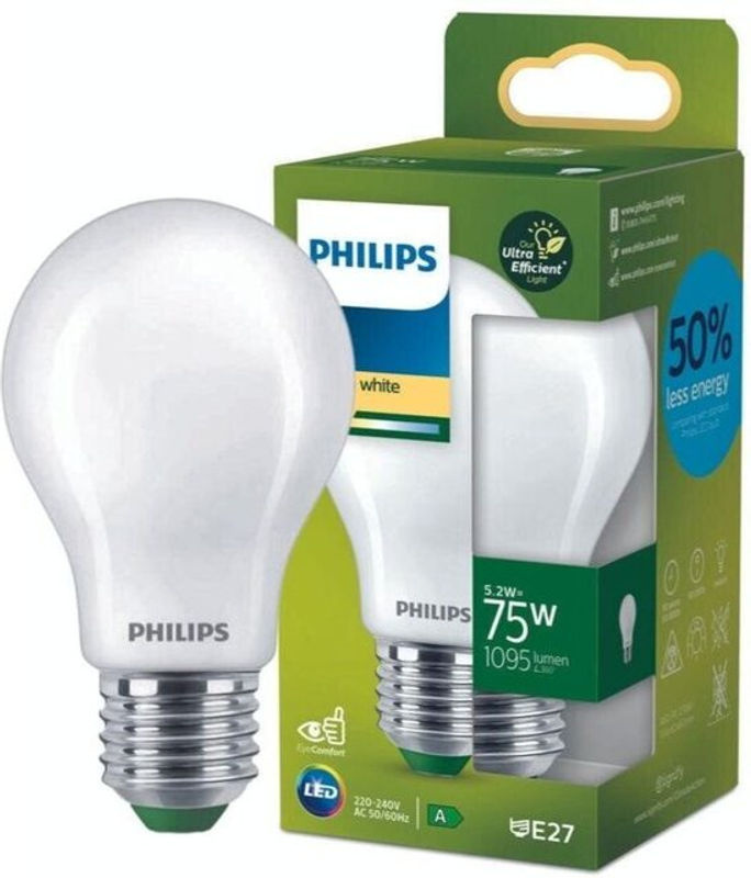 Philips LED-Leuchtmittel Classic Ultraeffizient E27 Glühlampenform Warmweiß 5,2W 1095lm - Bild 2