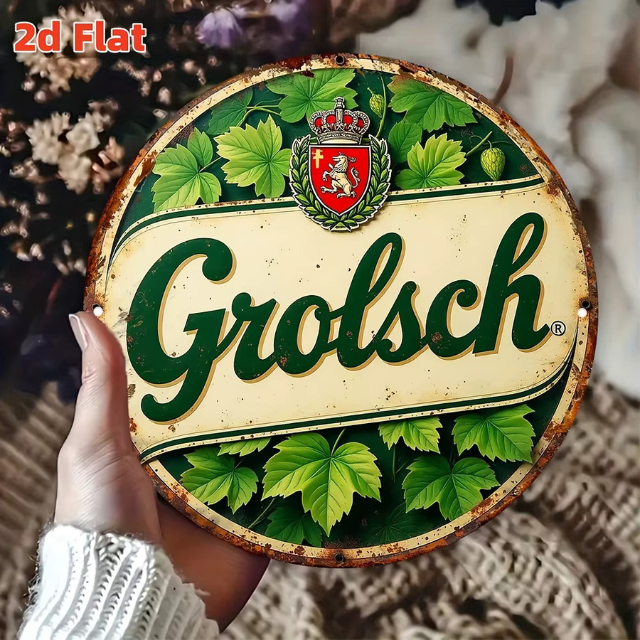 Vintage Grolsch Bierschild aus Aluminium in Grün, rundes Wandkunst-Dekor für Bar und Restaurant, Durchmesser: 20 cm - Bild 4