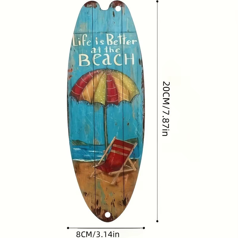DDPNKL 3-teiliges Metall-Wanddekorations-Set im Vintage-Stil mit Surfbrett, Palmen und Sommer-Motiven, Mehrfarbig - Bild 3