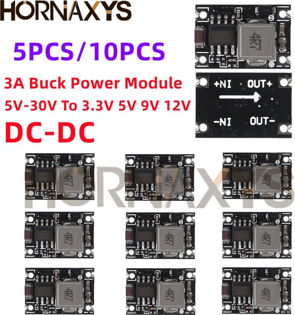HORNAXYS DC-DC Buck Netzteil Modul Einstellbarer Buck Converter 5V-30V zu 3,3V 5V 9V 12V 3A in Schwarz - Bild 1