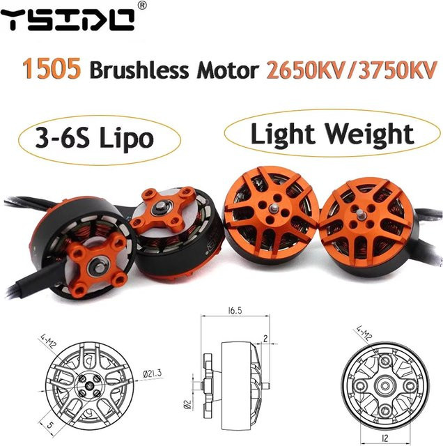 YSIDO 1505 Bürstenloser Motor 2650KV 3750KV 3-6S Lipo mit 1,5mm Welle für RC FPV Racing und 2,5-3,5 Zoll Cinewhoop Drohnen, 4 Stück - Bild 1