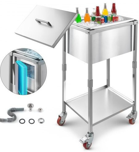 VEVOR rollbare Eisbox aus Edelstahl in Silber, 31 L gewerblicher Kühler auf Rädern mit Ablage, B/T/H: 55,3 x 40,5 x 97,0 cm - Bild 1