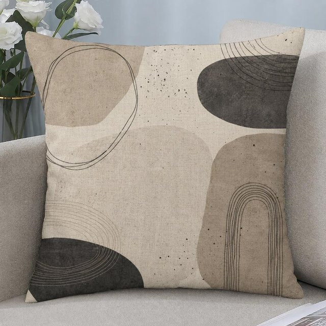 YUAN Kissenbezug im Japandi-Stil aus Leinen-Optik, Beige, B/B: 30 x 30 cm - Bild 1