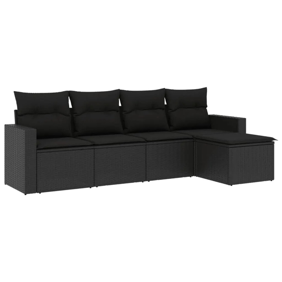vidaXL 5-teilige Garten-Sofagarnitur aus Poly-Rattan mit Kissen in Schwarz - Bild 2