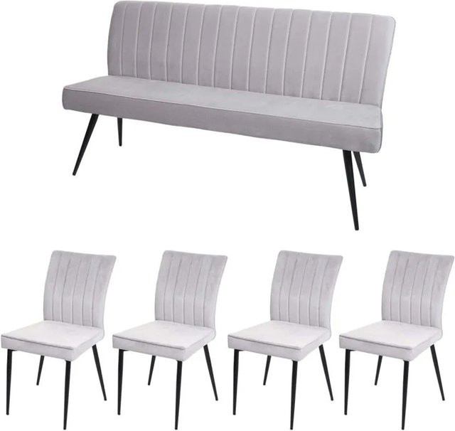 MCW Esszimmer-Set K16 5-teilig in Hellgrau aus Samt und Metall - Bild 1