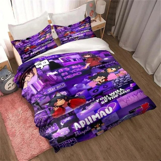 APHMAU Bettwäsche-Set mit Kawaii-Cartoon-Design, lila Microfaser, bestehend aus Bettbezug und Kissenbezug, Breite: 200 cm, Tiefe: 230 cm - Bild 1