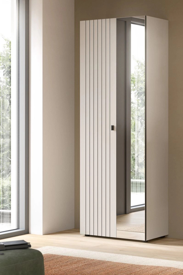 Garderobenschrank Loreno in Kaschmir mit Spiegel, modern und matt, B/H: 70 x 192 cm - Bild 3