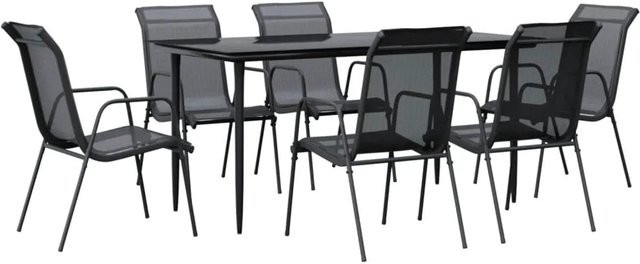 vidaXL 7-teilige Garten-Essgruppe aus Stahl und Textilene in Schwarz mit Glastisch - Bild 1